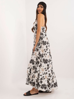 Wholesale Black-and-white long dress with ruffle.