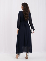 RUE PARIS Dunkelblaues Maxikleid mit Schulterpolstern.