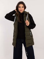 Hurt Khaki długa kamizelka damska z odpinanym kapturem