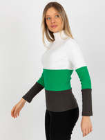 Hurt Ecru-khaki bawełniana bluzka basic z golfem w prążek