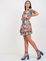 Khaki sukienka mini w kwiaty z krótkim rękawem Blake 