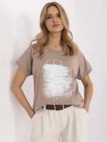Dunkelbeige Baumwollbluse mit Druck.