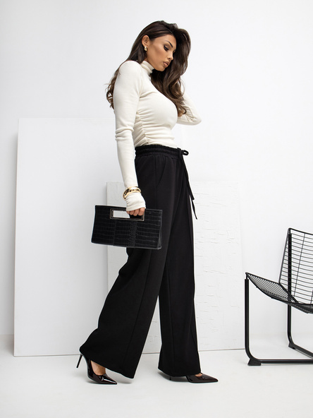 Czarne spodnie basic z szeroką nogawką RUE PARIS