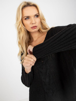 Hurt Czarny sweter z warkoczami z dekoltem V OCH BELLA