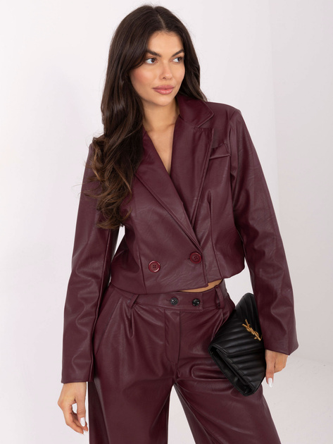 Burgundowa marynarka z ekoskóry od kompletu