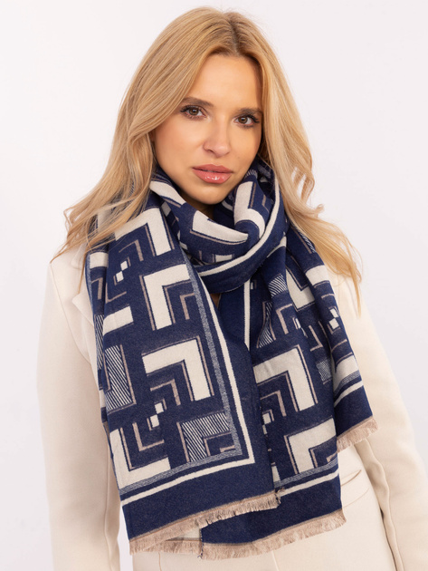 Hurt Granatowo-ecru szal z geometryczne wzory