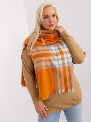Dunkelorange-grauer Schal mit Print.