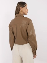 Camelowa krótka kurtka z ekoskóry