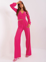 Hurt Ciemnoróżowy damski komplet casualowy z wiązaniem