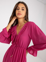 Hurt Fuksjowa mini sukienka z falbaną w stylu boho OCH BELLA 