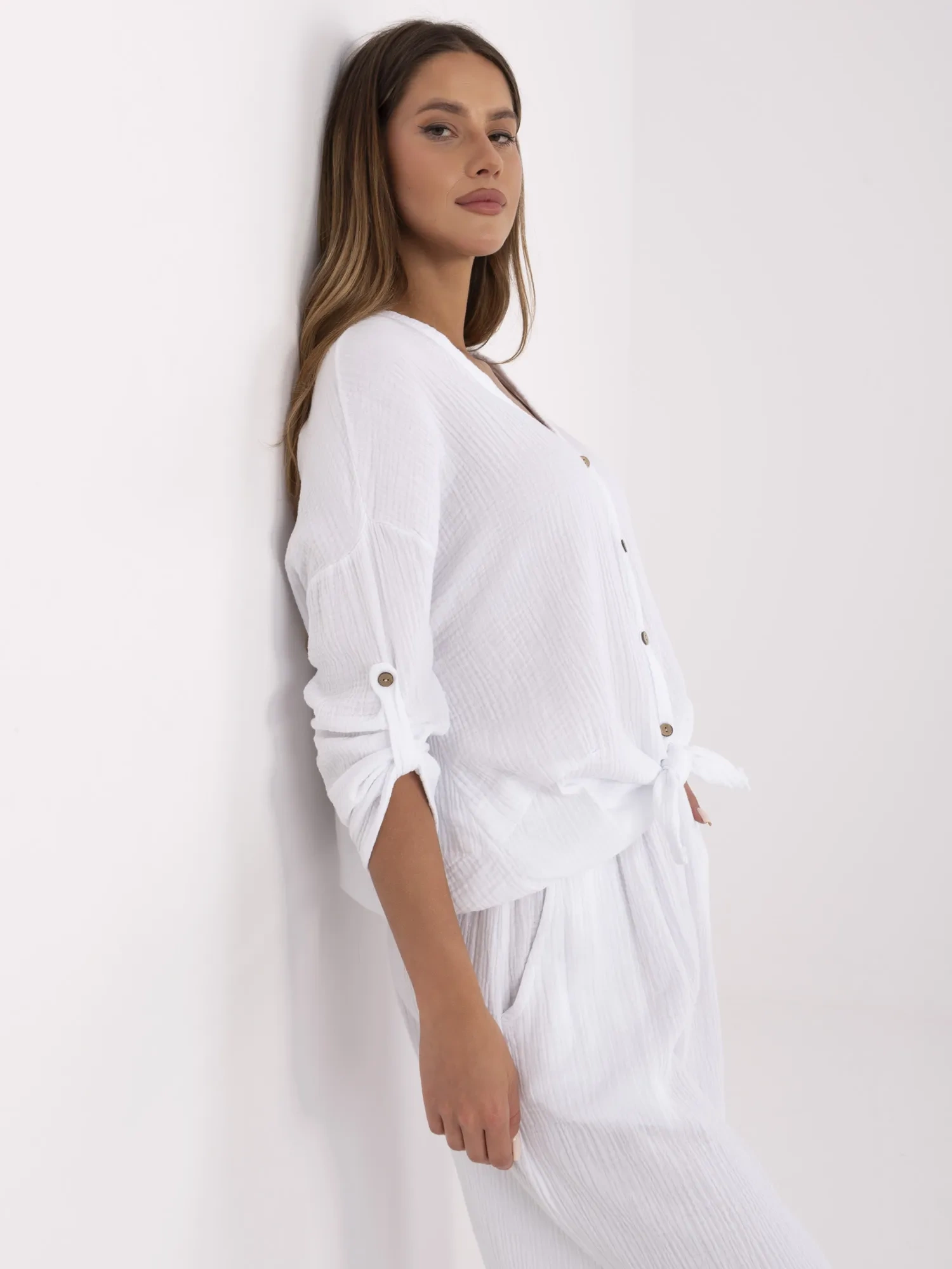 White muslin oversized shirt.