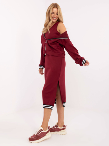 Bordowy komplet z sukienką z rozcięciami RUE PARIS