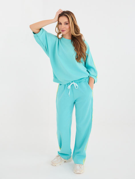 Turkusowa bluza oversize z lampasami RUE PARIS