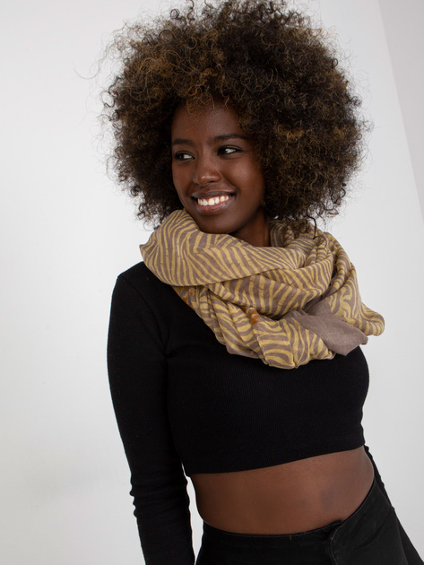 Ciemnobeżowo-żółta chusta komin z motywem