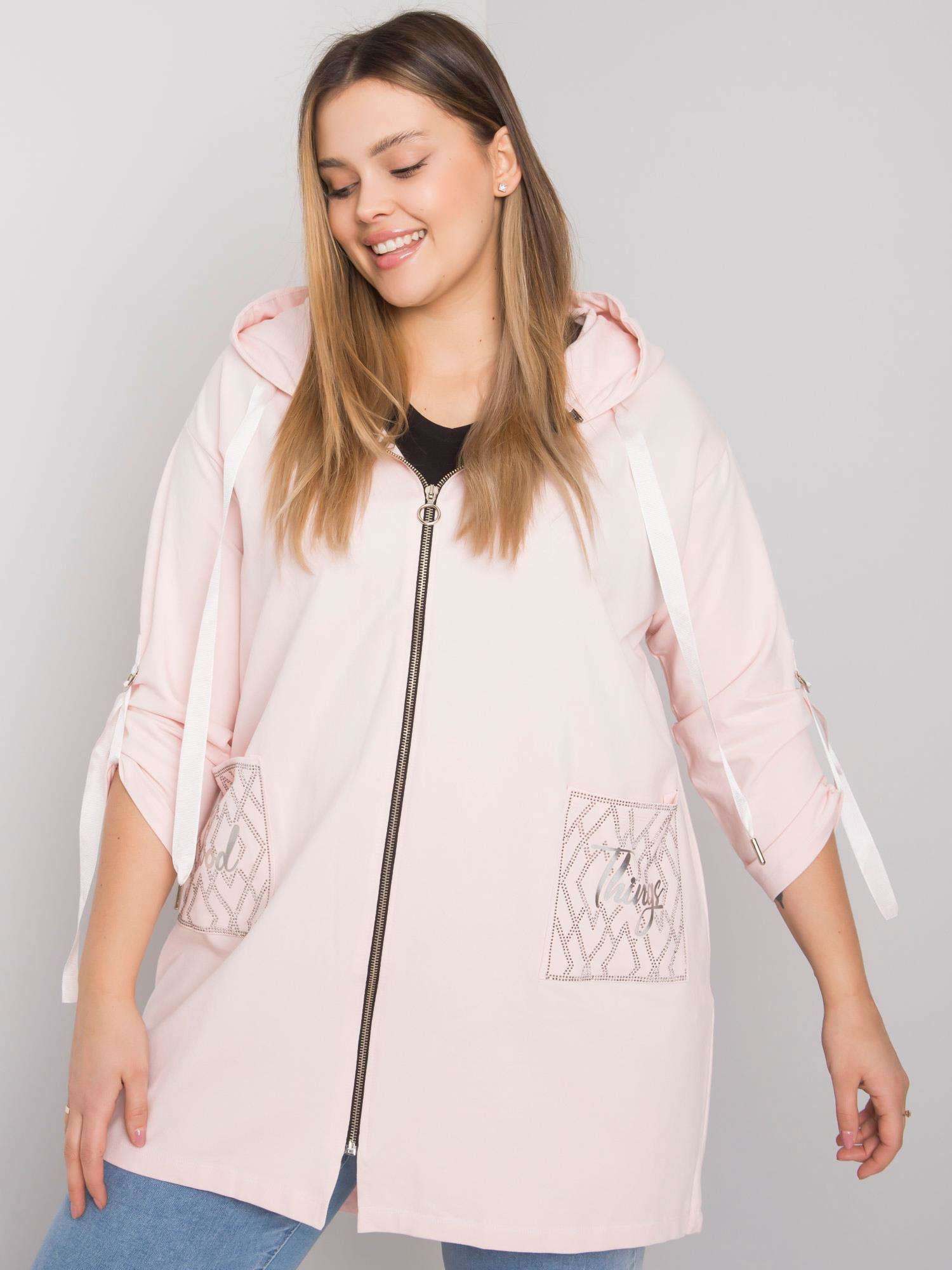 Jasnoróżowa bluza plus size na suwak Zurich