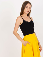 Czarny krótki top basic w prążki RUE PARIS