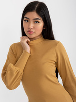 Hurt Jasnocamelowa damska bluzka basic w prążek RUE PARIS