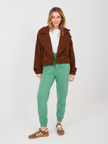 Pistacjowe ocieplane spodnie basic z kieszeniami