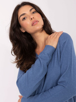 Blue basic sweater with ribbing.