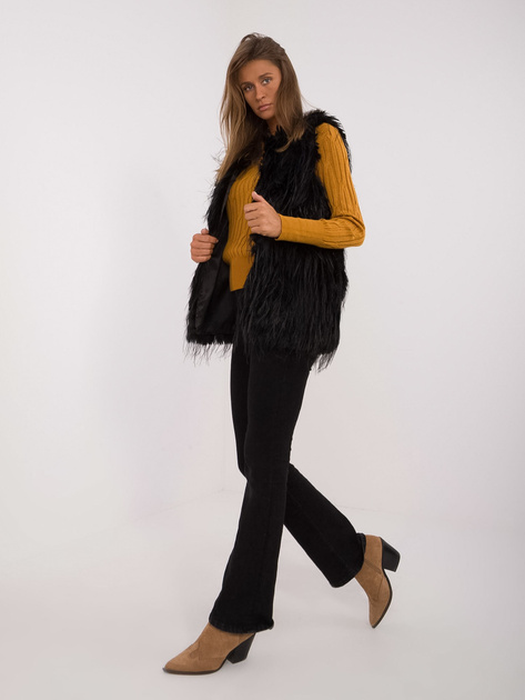 Hurtownia Czarna kamizelka futrzana z podszewką