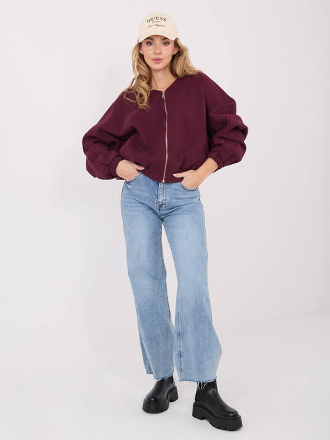 Burgundowa rozpinana bluza z dekoltem V