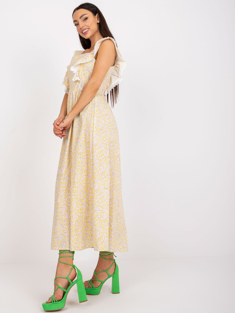Żółta letnia sukienka z bawełny z printami