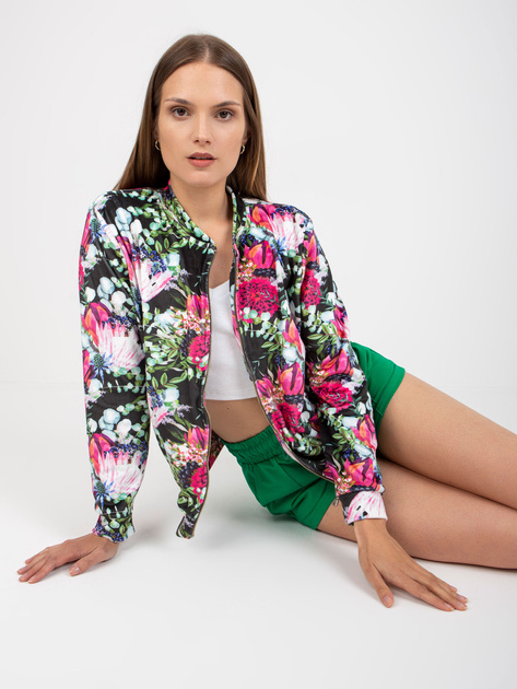 Czarna welurowa bluza bomberka z printem RUE PARIS