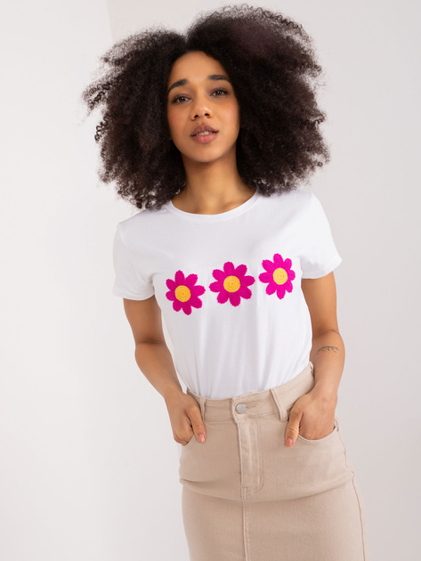 Hurt Biały t-shirt z aplikacją w kwiaty BASIC FEEL GOOD