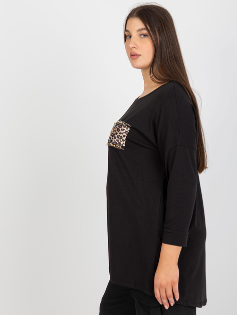 Hurtownia Czarna damska bluzka plus size z okrągłym dekoltem