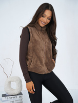 Ciemnobeżowa futrzana kamizelka ze stójką