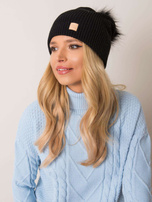 Czarna czapka beanie z pomponem RUE PARIS