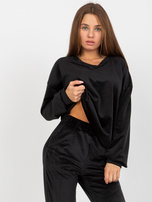 Hurt Czarna gładka bluzka welurowa z dekoltem V RUE PARIS 