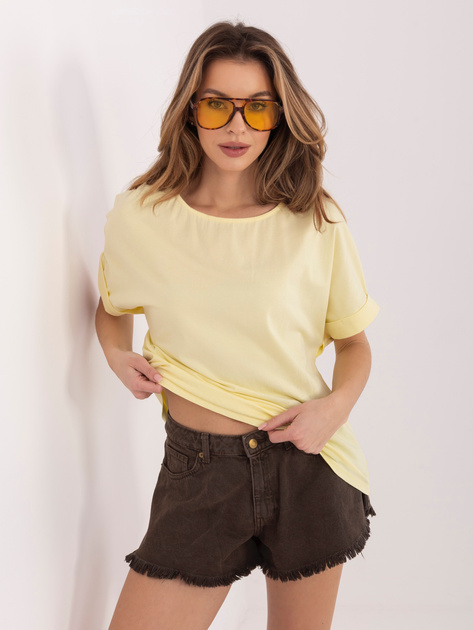 Pastelowa żółta bawełniana bluzka basic RUE PARIS