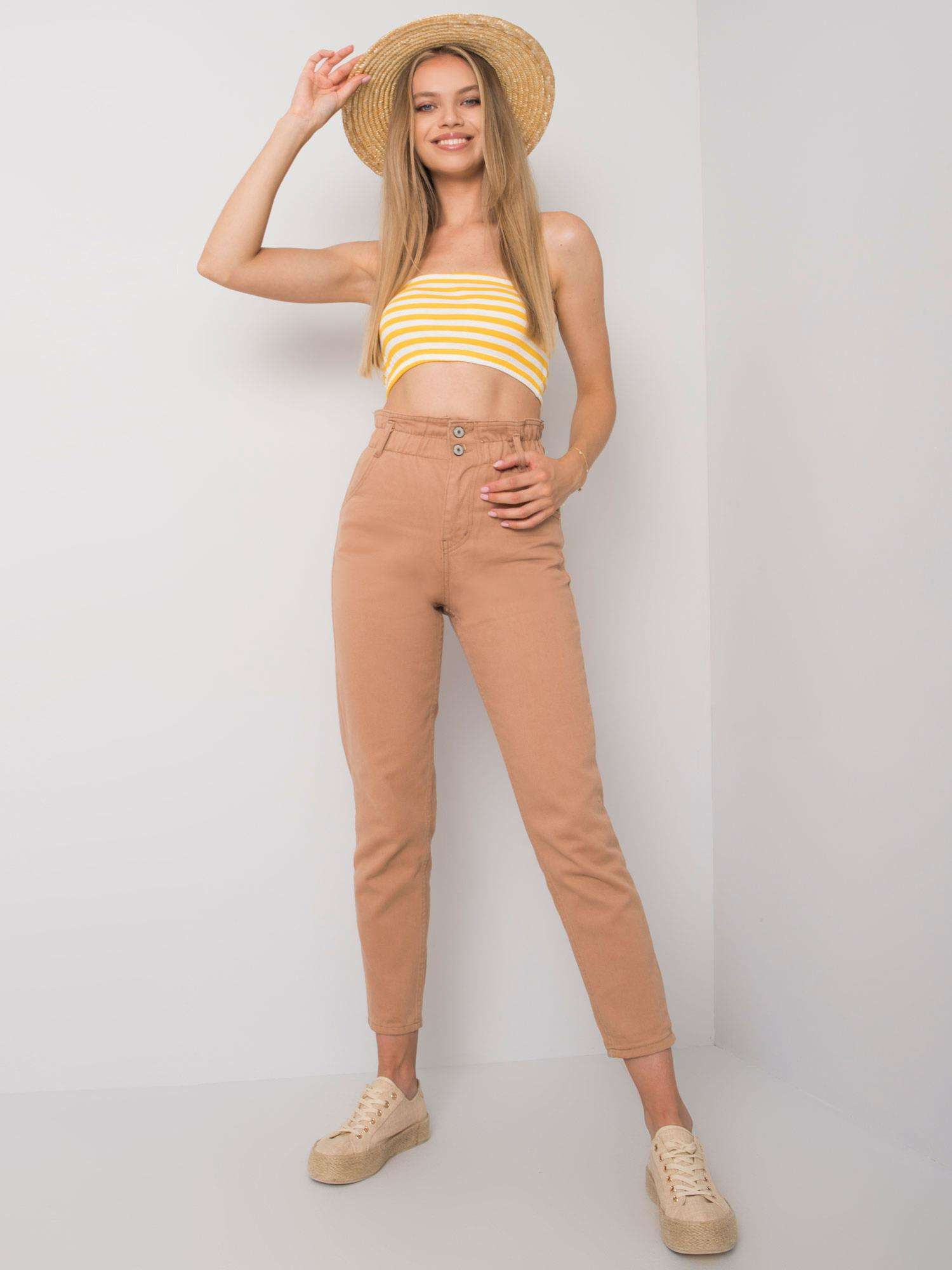 Camelowe jeansy high waist Araceli RUE PARIS