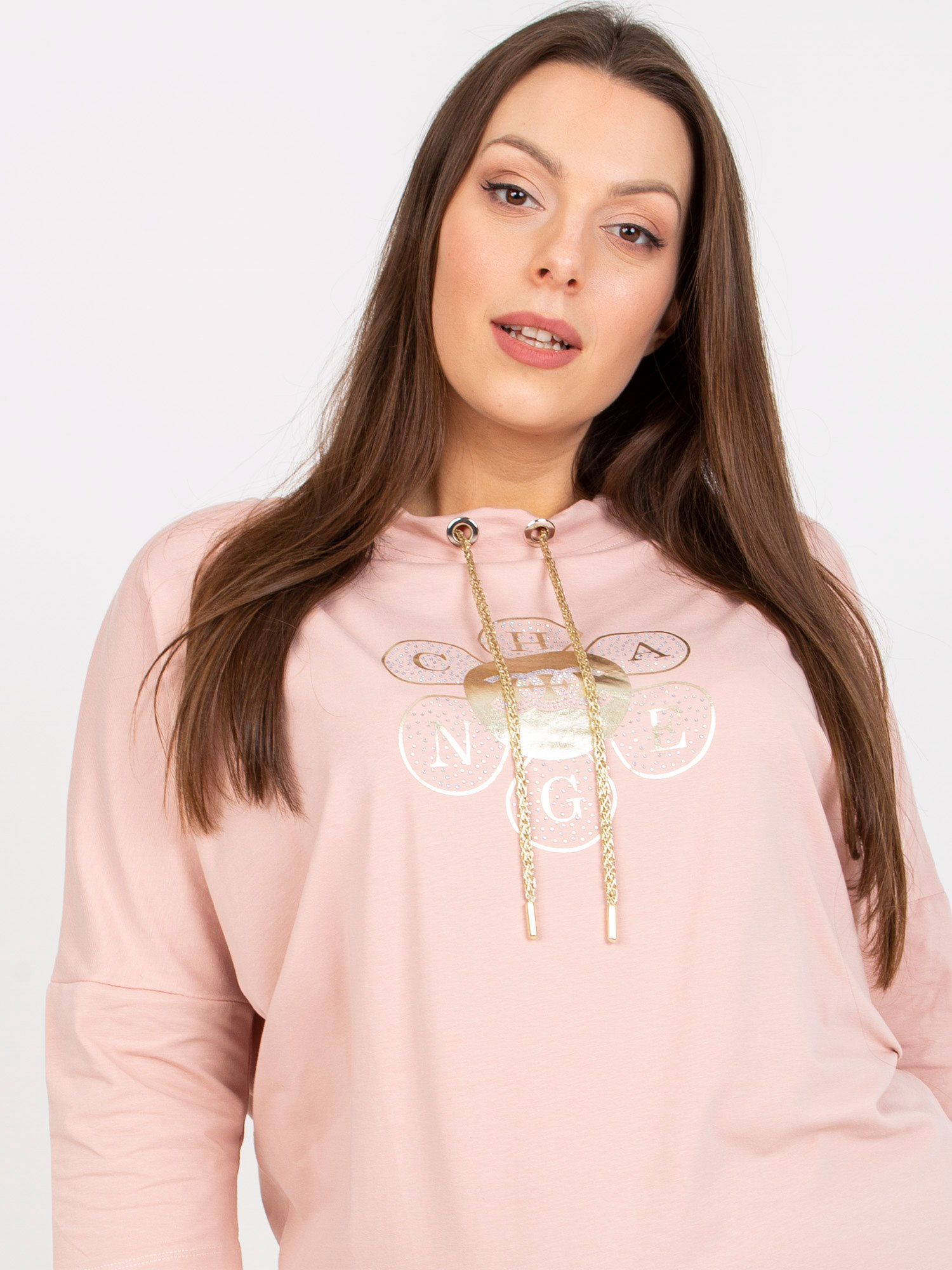 Ružovo-sivá blúzka plus size s 3/4 rukávom.
