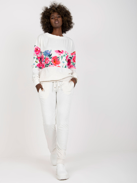 Hurt Biały dwuczęściowy komplet welurowy z nadrukiem RUE PARIS