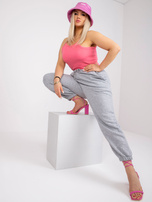 Pilkos melange spalvos plus size medvilninės Ainhoa sportinės kelnės.