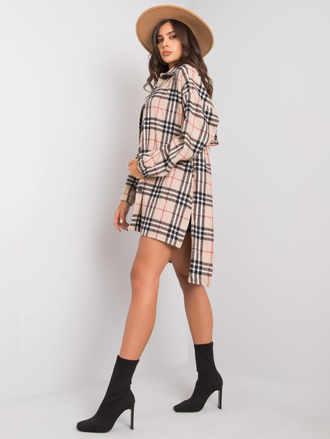 Beżowo-czarna asymetryczna koszula w kratę Bonnie