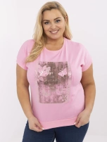 Różowa bluzka plus size z okrągłym dekoltem