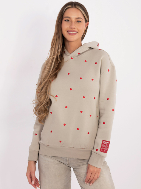 Beżowa ocieplana bluza z kapturem