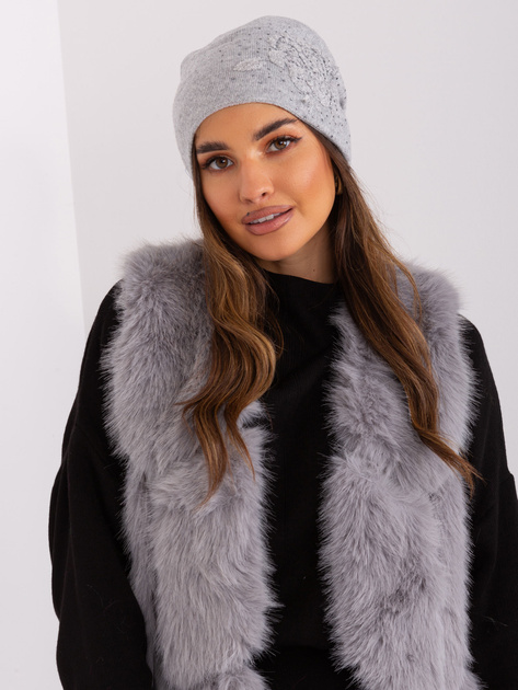 Hurtownia Szara czapka zimowa z dzianiny