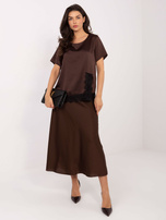 Czekoladowa satynowa bluzka z koronką 