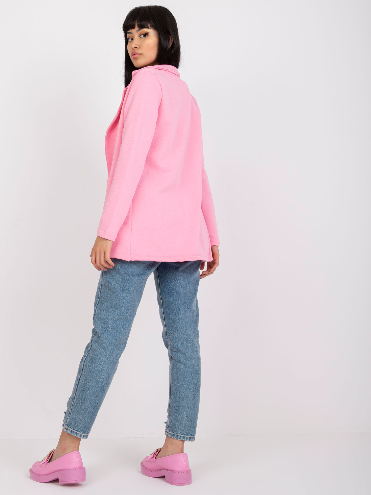 Helle rosa Sweatjacke mit Taschen RUE PARIS.