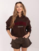 Czekoladowo-bordowa dresowa bluza z kapturem RUE PARIS 