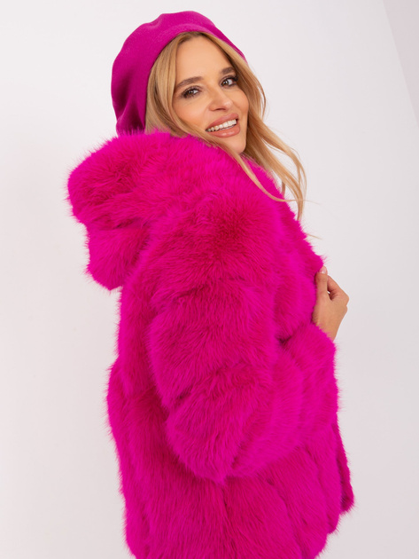 Hurt Fuksjowy beret z dzianiny z kaszmirem