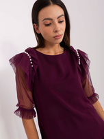 Hurt Ciemnofioletowa bluzka wizytowa z rozcięciami