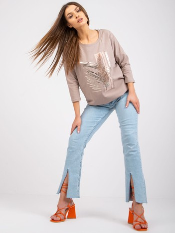 Ciemnobeżowa bluzka z aplikacją Sara