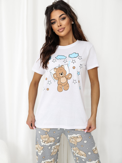 Ecru-szara damska piżama z maską na oczy