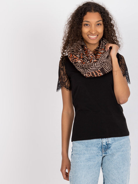 Brązowo-beżowa chusta komin z nadrukiem