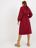 Hurt Bordowa rozkloszowana sukienka dresowa z gumką w pasie